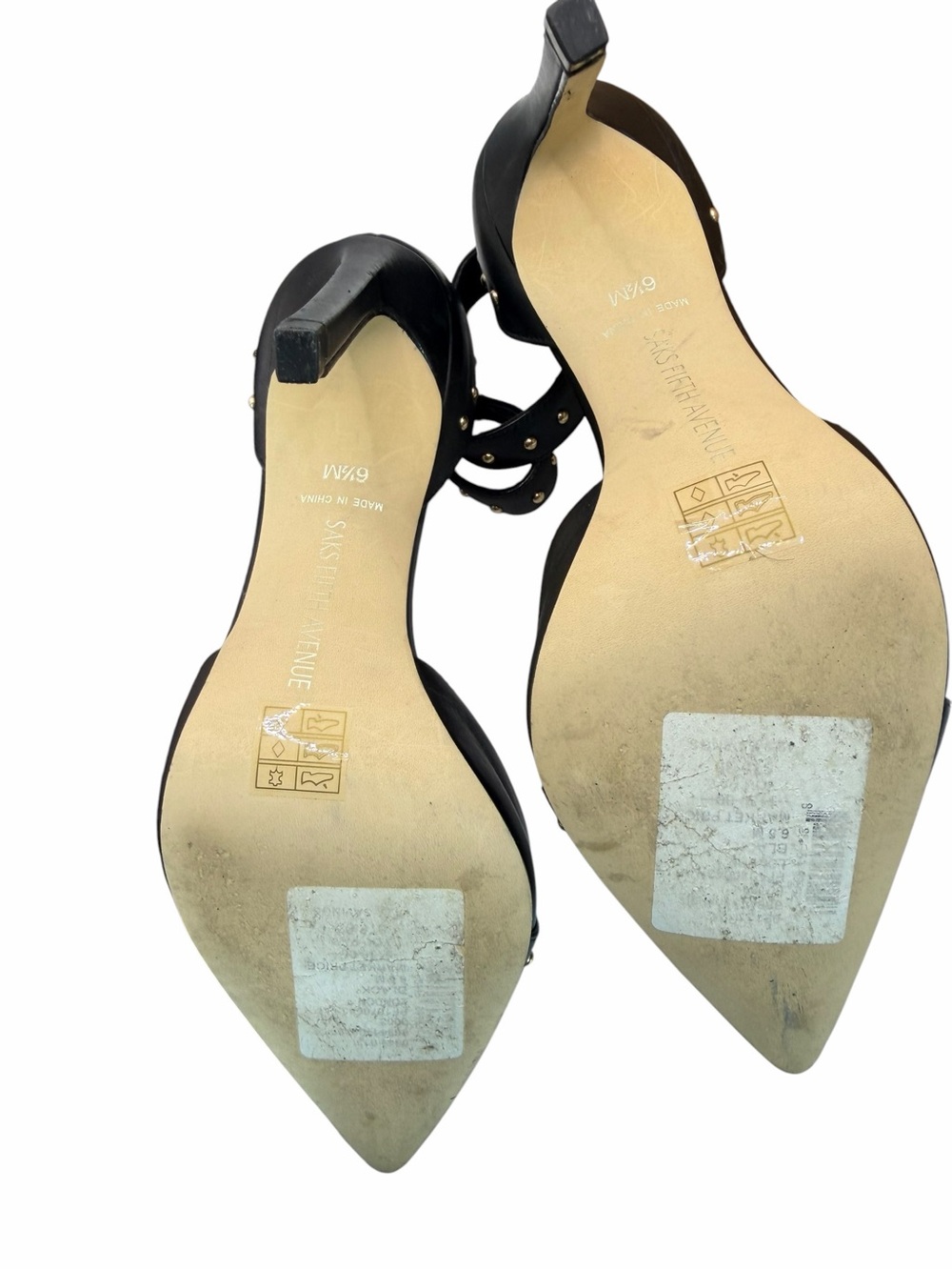 Saks Fifth Avenue Black Studded Ankle-Strap Pointed-Toe Heels - Picture 8 of 8